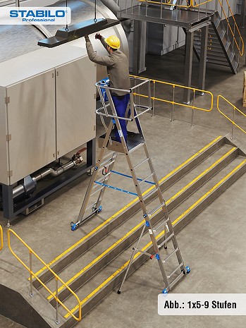 KRAUSE STABILO Teleskop-Plattformleiter SkyMatic mit Rollen 1x5-9 Sprossen
