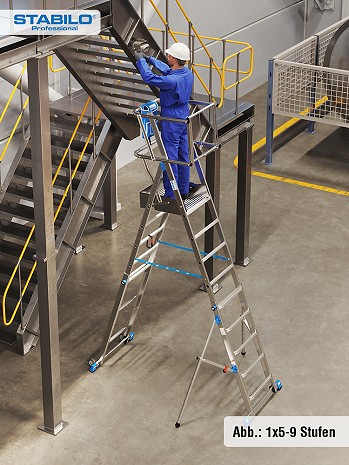 KRAUSE STABILO Teleskop-Plattformleiter SkyMatic mit Rollen 1x5-9 Sprossen