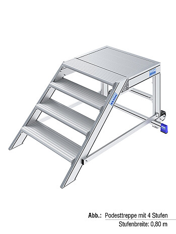 KRAUSE fahrbare Podesttreppe 4 Stufen - Arbeitshöhe 2,80 m / Stufenbreite 1,00 m