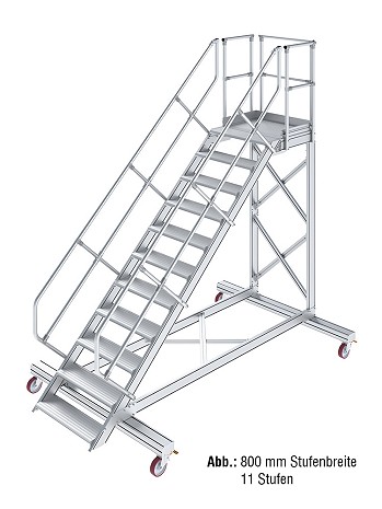 KRAUSE Treppe mit Plattform 45 Grad, fahrbar - 12 Stufen / Stufenbreite: 0,60 m inkl. beidseitigem Handlauf