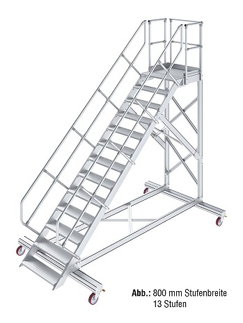 KRAUSE Treppe mit Plattform 45 Grad, fahrbar - 14 Stufen / Stufenbreite: 0,60 m inkl. beidseitigem Handlauf