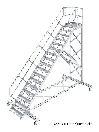 KRAUSE Treppe mit Plattform 45 Grad, fahrbar - 17 Stufen / Stufenbreite: 0,60 m inkl. beidseitigem Handlauf