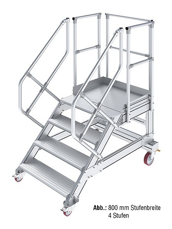 KRAUSE Treppe mit Plattform 45 Grad, fahrbar - 5 Stufen / Stufenbreite: 0,60 m inkl. beidseitigem Handlauf