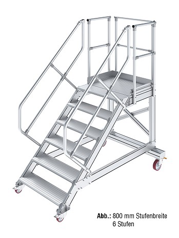 KRAUSE Treppe mit Plattform 45 Grad, fahrbar - 7 Stufen / Stufenbreite: 0,60 m inkl. beidseitigem Handlauf