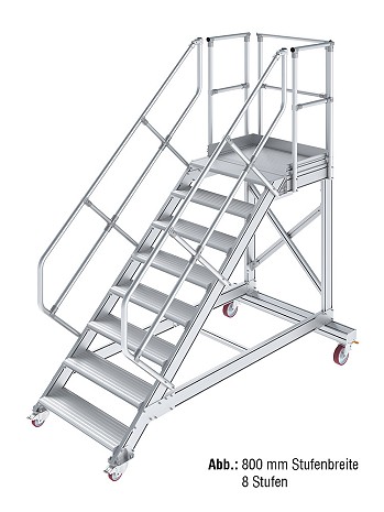 KRAUSE Treppe mit Plattform 45 Grad, fahrbar - 9 Stufen / Stufenbreite: 0,60 m inkl. beidseitigem Handlauf