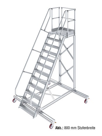 KRAUSE Treppe mit Plattform 60 Grad, fahrbar - 12 Stufen / Stufenbreite: 0,80 m inkl. beidseitigem Handlauf