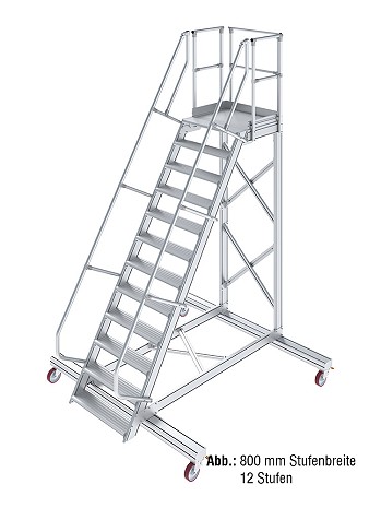 KRAUSE Treppe mit Plattform 60 Grad, fahrbar - 13 Stufen / Stufenbreite: 0,60 m inkl. beidseitigem Handlauf