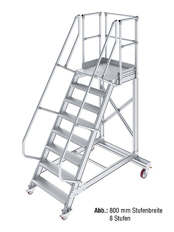KRAUSE Treppe mit Plattform 60 Grad, fahrbar - 9 Stufen / Stufenbreite: 0,60 m inkl. beidseitigem Handlauf