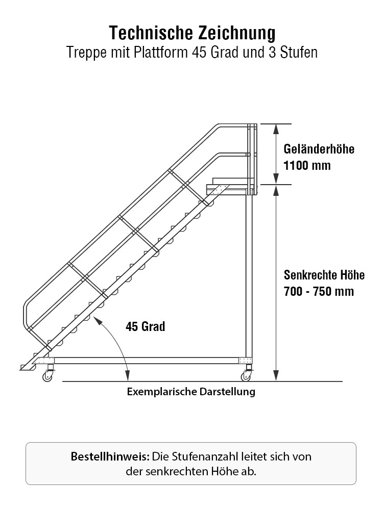 KRAUSE Treppe mit Plattform 45 Grad, fahrbar - 3 Stufen / Stufenbreite ...