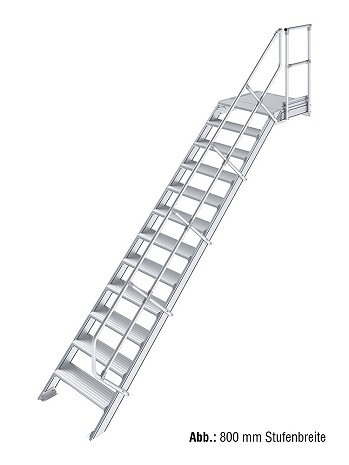 KRAUSE Treppe mit Plattform 45 Grad - 12 Stufen / Stufenbreite: 0,80 m inkl. einseitigem Handlauf