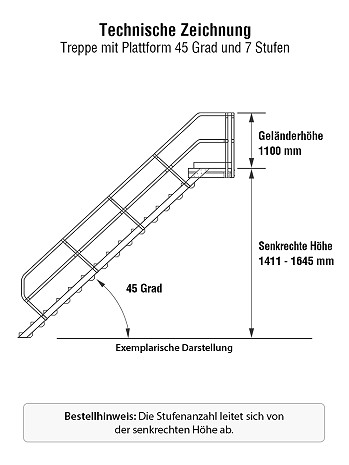 KRAUSE Treppe mit Plattform 45 Grad - 7 Stufen / Stufenbreite: 0,60 m inkl. einseitigem Handlauf