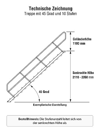 KRAUSE Treppe 45 Grad mit einseitigem Handlauf - 10 Stufen / Stufenbreite: 0,80 m
