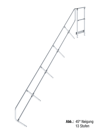 KRAUSE zweiter Handlauf inkl. Geländer - passend für Treppe mit Plattform und 15 Stufen / Neigung 45 Grad