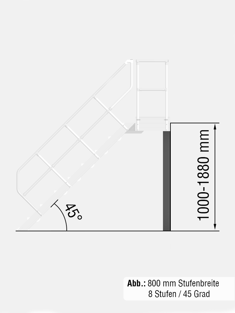KRAUSE Stütze - passend für Treppe mit Plattform 45 Grad - Stufenbreite: 1,00 m / Senkrechte Höhe: 1000-1880 mm