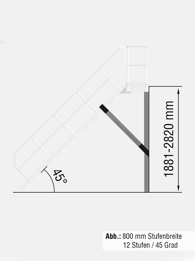 KRAUSE Stütze - passend für Treppe mit Plattform 45 Grad - Stufenbreite: 0,80 m / Senkrechte Höhe: 1881-2820 mm