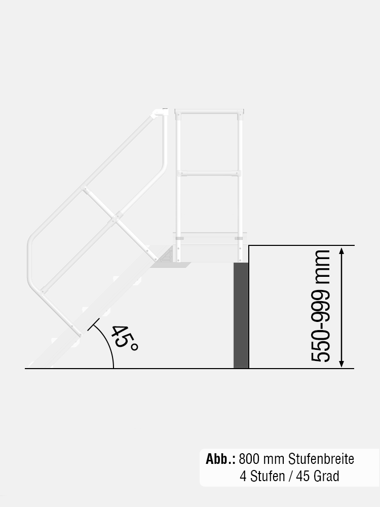 KRAUSE Stütze - passend für Treppe mit Plattform 45 Grad - Stufenbreite: 0,80 m / Senkrechte Höhe: 550-999 mm