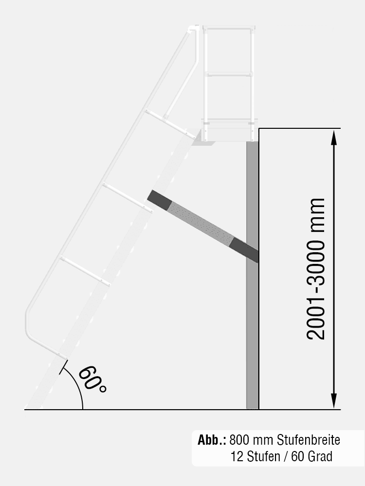 KRAUSE Stütze - passend für Treppe mit Plattform 60 Grad - Stufenbreite: 0,60 m / Senkrechte Höhe: 2001-3000 mm