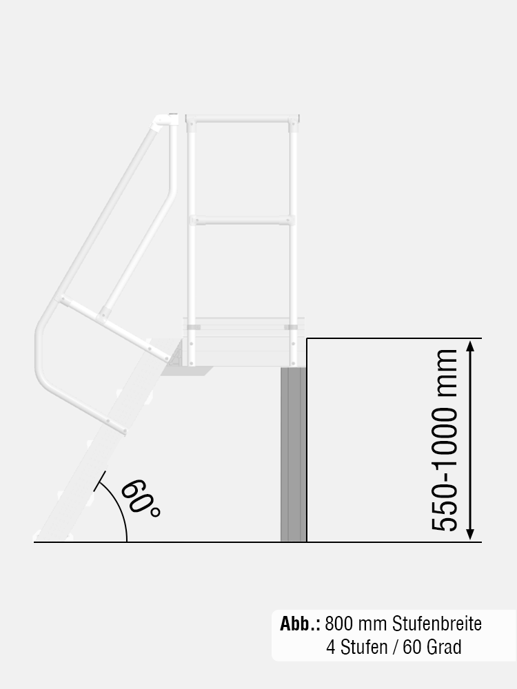 KRAUSE Stütze - passend für Treppe mit Plattform 60 Grad - Stufenbreite: 0,60 m / Senkrechte Höhe: 550-1000 mm
