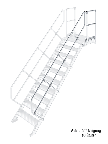 KRAUSE zweiter Handlauf inkl. Geländer - passend für Treppe mit Plattform und 12 Stufen / Neigung 45 Grad