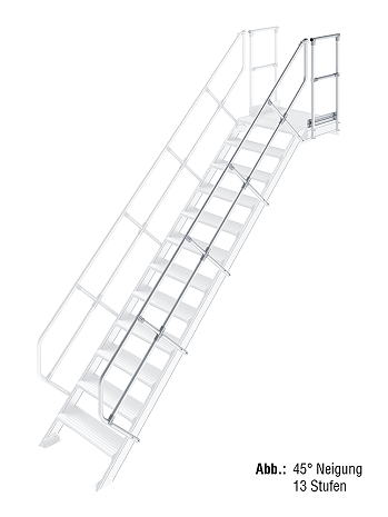 KRAUSE zweiter Handlauf inkl. Geländer - passend für Treppe mit Plattform und 15 Stufen / Neigung 45 Grad