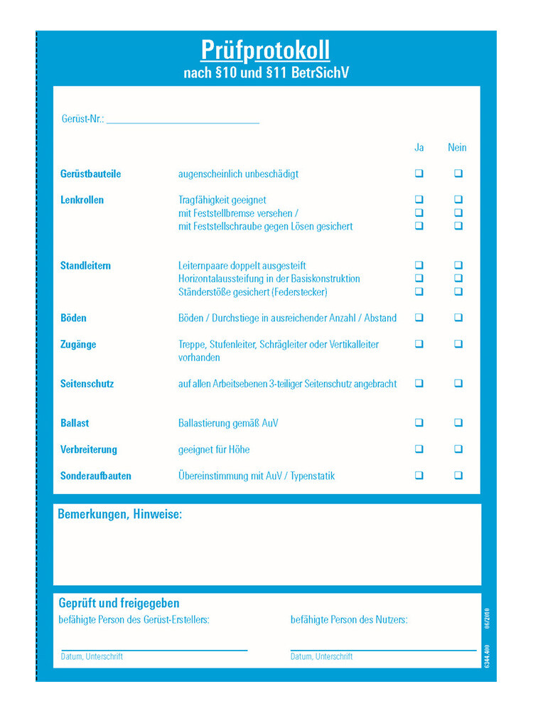 Layher Kennzeichnungsblock für Fahrgerüste (50 Blatt)