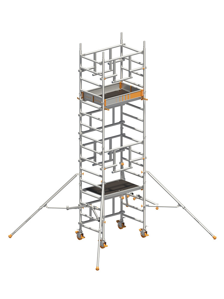 Layher Fahrgerüst SoloTower mit Sicherheitsaufbau P2 SAFETY PLUS mit Doppelgeländer, Arbeitshöhe 5,15 m, freigestellt
