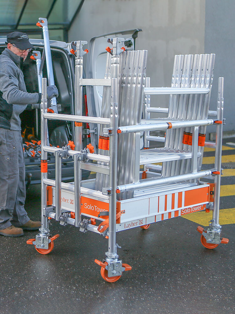 Layher Fahrgerüst SoloTower P2 SAFETY PLUS mit Doppelgeländer AH 4,15 m