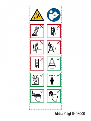 Layher Piktogrammetiketten als Ersatz zum Nachrüsten für Stehleiter 1039 + 1043 + 1061 + 1064