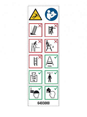 Layher Piktogrammetiketten als Ersatz zum Nachrüsten für Holzstehleiter 1028, 1038, 1053, 1020