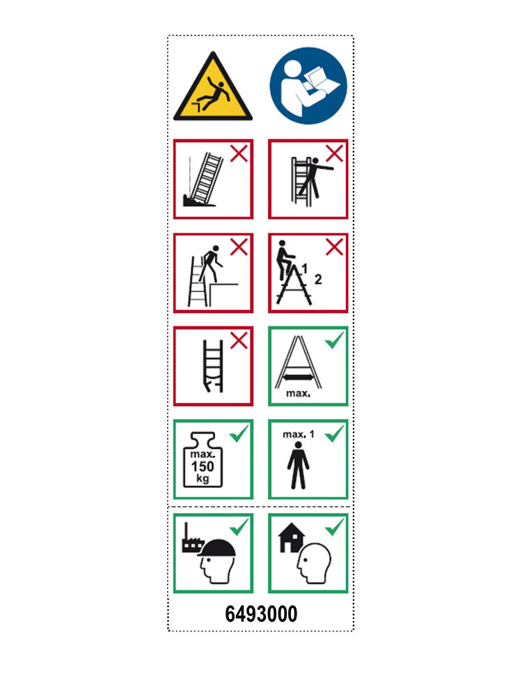 Layher Piktogrammetiketten als Ersatz zum Nachrüsten für Holzstehleiter 1028, 1038, 1053, 1020