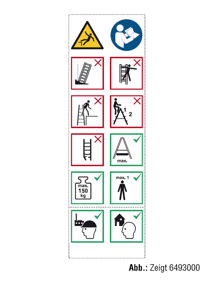 Layher Piktogrammetiketten als Ersatz zum Nachrüsten für Holzanlegeleiter 1025 + 1052
