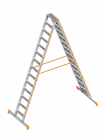 Layher Stufen-Stehleiter TOPIC 1043 mit beidseitiger Traverse / 2x14 Stufen / gemäß TRBS 2121-2