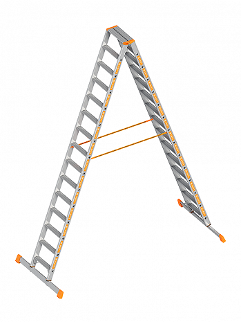 Layher Stufen-Stehleiter TOPIC 1043 mit beidseitiger Traverse / 2x15 Stufen / gemäß TRBS 2121-2