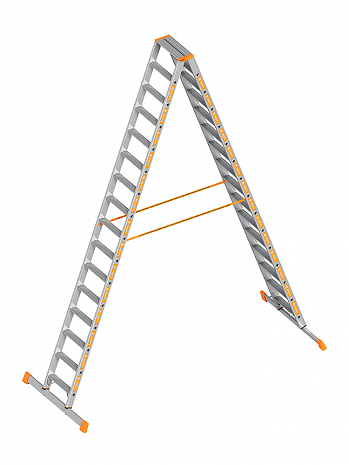 Layher Stufen-Stehleiter TOPIC 1043 mit beidseitiger Traverse / 2x16 Stufen / gemäß TRBS 2121-2