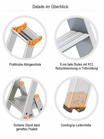 Layher Stufen-Stehleiter einseitig begehbar TOPIC 1064 / 9 Stufen / gemäß TRBS 2121-2