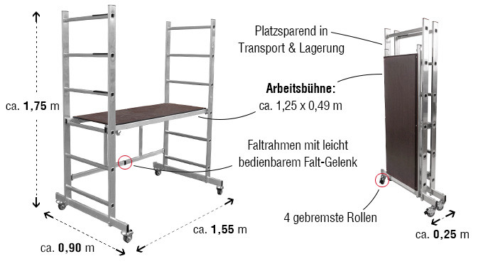 Maße und Features des Strukturo Klappgerüstes