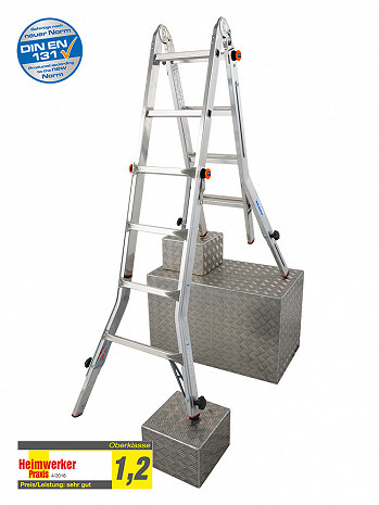 KRAUSE MONTO TeleVario Gelenk-Teleskopleiter mit 4 Holmverlängerungen | 4x4 Sprossen