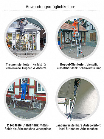 KRAUSE MONTO TeleVario Gelenk-Teleskopleiter mit 4 Holmverlängerungen | 4x4 Sprossen