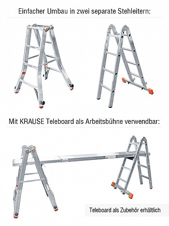 KRAUSE MONTO TeleVario Gelenk-Teleskopleiter mit 4 Holmverlängerungen | 4x4 Sprossen