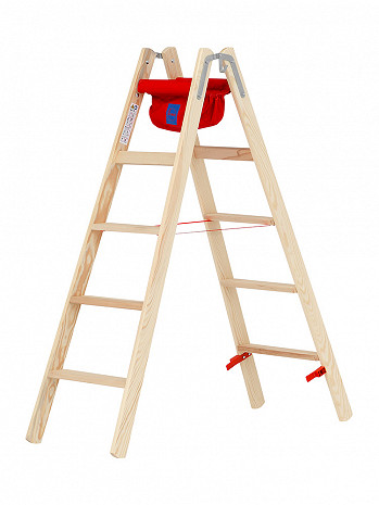 HYMER Holz-Stufenstehleiter beidseitig begehbar / 2x5 Stufen / gemäß TRBS 2121-2