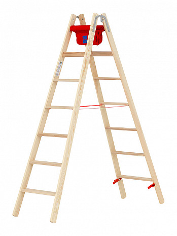 HYMER Holz-Stufenstehleiter beidseitig begehbar / 2x7 Stufen / gemäß TRBS 2121-2