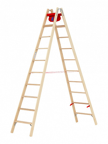 HYMER Holz-Stufenstehleiter beidseitig begehbar / 2x10 Stufen / gemäß TRBS 2121-2
