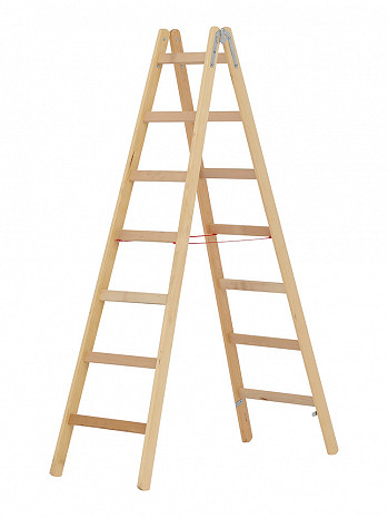HYMER Holzleiter beidseitig begehbar 2x7 Sprossen