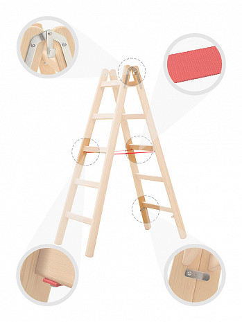 HYMER Holzleiter beidseitig begehbar 2x7 Sprossen