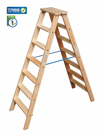 KRAUSE STABILO Stufen-Doppelleiter Holz / 2x7 Stufen / gemäß TRBS 2121-2