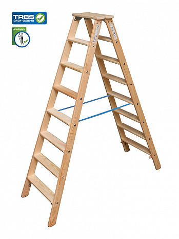 KRAUSE STABILO Stufen-Doppelleiter Holz / 2x8 Stufen / gemäß TRBS 2121-2