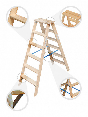 KRAUSE STABILO Stufen-Doppelleiter Holz / 2x7 Stufen / gemäß TRBS 2121-2