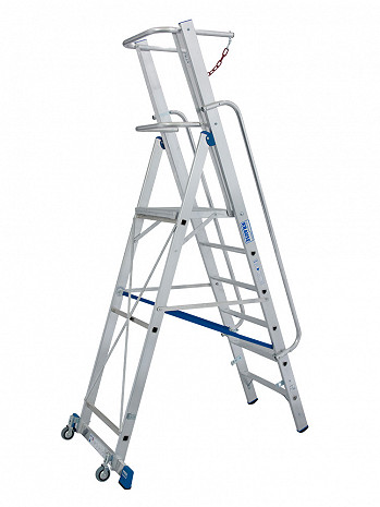 KRAUSE STABILO Plattformleiter mit Handläufen und Sicherheitsbügel + Rollen / 6 Stufen / gemäß TRBS 2121-2