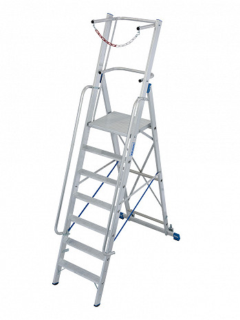 KRAUSE STABILO Plattformleiter mit Handläufen und Sicherheitsbügel + Rollen / 7 Stufen / gemäß TRBS 2121-2