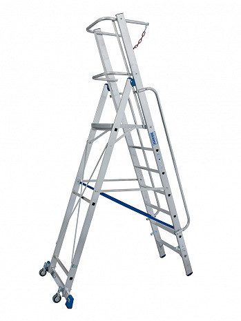 KRAUSE STABILO Plattformleiter mit Handläufen und Sicherheitsbügel + Rollen / 7 Stufen / gemäß TRBS 2121-2